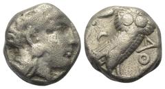 Greek Attika. Athen. Tetradrachme (Silber). Ca. 353 - 294 v. Chr. Vs: Kopf der Athena mit ölzweiggeschmücktem, attischem Helm, Ohranhänger und Halskette rechts. Rs: Eule nach rechts stehend, Kopf en f