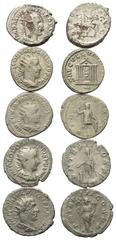 Roman Coins - Lots Römische Münzen - Lots. Römische Münzen - Lots. Römische Kaiserzeit. Lot (5 Stück): Antoniniane (Silber). Gordianus Pius (Pietas opfert vor Altar). Philippus Arabs (Felicitas mit Ca