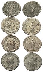 Roman Coins - Lots Römische Münzen - Lots. Römische Münzen - Lots. Römische Kaiserzeit. Lot (4 Stück): Antoniniane (Silber). Saloninus (PRINC IVENT. Valerianus in Feldtracht, dahinter zwei Standarten)