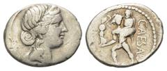 Roman Imperatorial C. Iulius Caesar. Denar (Silber). 47 - 46 v. Chr. Feldmünzstätte in Nordafrika. Vs: Kopf der Venus mit Diadem und Perlenhalskette rechts. Rs: CAESAR. Aeneas mit Palladium auf der Re