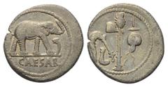 Roman Imperatorial C. Iulius Caesar. Denar (Silber). 49 - 48 v. Chr. Mobile Feldmünzstätte Caesars in Spanien oder Gallien. Vs: CAESAR. Elefant nach rechts schreitend und dabei einen schlangenartigen,