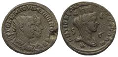 Provinzialrömische Münzen Seleukis und Pierien. Antiochia am Orontes. Philippus I. Arabs zusammmen mit Philippus II. (246 - 249 n. Chr.). Bronze. 246 - 249 n. Chr. Vs: Die Büsten von Philippus I. Arab