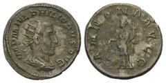 Philippus I. Arabs (244 - 249 n. Chr.). Antoninian (Silber). 245 - 247 n. Chr. Rom. Vs: IMP M IVL PHILIPPVS AVG. Büste mit Strahlenkrone, Paludament und Panzer rechts. Rs: ANNONA AVGG. Annona mit Korn