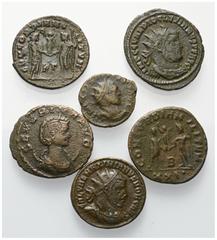 Roman Coins - Lots Römische Münzen - Lots. Römische Kaiserzeit. Diocletianus (284 - 305 n. Chr.), Severina und Maximianus I. Herculius (285 - 310 n. Chr.). Lot (6 Stück): u. a. Radiati und lokales Not