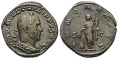 Roman Imperial Coinage Philippus I. Arabs (244 - 249 n. Chr.). Sesterz. 244 - 249 n. Chr. Rom. Vs: IMP M IVL PHILIPPVS AVG. Büste mit Lorbeerkranz und Drapierung rechts. Rs: ANONNA AVGG / S - C. Annon