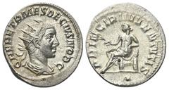 Roman Imperial Coinage Herennius Etruscus (251 n. Chr.). Antoninian (Silber). 250 - 251 n. Chr. Rom. Vs: Q HER ETR MES DECIVS NOB C. Büste mit Strahlenkrone und Paludament rechts. Rs: PRINCIPI IVVENTV