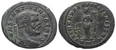 Roman Imperial Coinage Constantius I. Chlorus (305 - 306 n. Chr.). Follis. 303 - 305 n. Chr. Rom. Vs: CONSTANTIVS NOB CAES. Kopf mit Lorbeerkranz rechts. Rs: SAC MON VRB AVGG ET CAESS NN / R Halbmond 