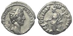 Roman Imperial Coinage Commodus (177 - 192 n. Chr.). Denar (Silber). 181 - 182 n. Chr. Rom. Vs: M ANTONINVS COMMODVS AVG. Kopf mit Lorbeerkranz rechts. Rs: TR P VII IMP IIII COS III P P. Aequitas mit 