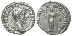 Roman Imperial Coinage Commodus (177 - 192 n. Chr.). Denar (Silber). 183 n. Chr. Rom. Vs: M COMMODVS ANTON AVG PIVS. Kopf mit Lorbeerkrannz rechts. Rs: TR P VIII IMP VI COS IIII P P. Felicitas mit Cad