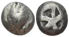 Greek Inseln vor Attika. Aigina. Stater (Silber). Ca. 550 - 525 v. Chr. Vs: Seeschildkröte. Rs: Windmühlenförmiges Quadratum incusum. 18 mm. 11,74 g. HGC 6, 427. Sehr schön.