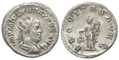 Roman Imperial Coinage Philippus I. Arabs (244 - 249 n. Chr.). Antoninian (Silber). 245 - 247 n. Chr. Rom. Vs: IMP M IVL PHILIPPVS AVG. Büste mit Strahlenkrone, Paludament und Panzer rechts. Rs: AEQVI