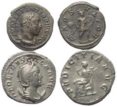 Lots - Ancient Coins Römische Münzen - Lots. Kaiserzeit. Lot (2 Stück, Silber): Denar (Severus Alexander) und Antoninian (Herennia Etruscilla). Sehr schön und fast vorzüglich.