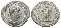 Roman Imperial Coinage Macrinus (217 - 218 n. Chr.). Denar (Silber). 217 n. Chr. Rom. Vs: IMP C M OPEL SEV MACRINVS AVG. Büste mit Lorbeerkranz und Panzer rechts. Rs: IOVI CONSERVATORI. Jupiter mit Bl