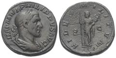 Roman Imperial Coinage Philippus I. Arabs (244 - 249 n. Chr.). Sesterz (Bronze). 144 - 149 n. Chr. Rom. Vs: IMP M IVL PHILIPPVS AVG. Büste mit Lorbeerkranz, Paludament und Panzer rechts. Rs: FIDES MIL