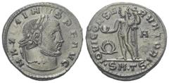 Roman Imperial Coinage Maximinus II. Daia (310 - 313 n. Chr.). Follis. 312 n. Chr. Thessalonica. Vs: MAXIMINVS P F AVG. Kopf mit Lorbeerkranz rechts. Rs: IOVI CONSERVATORI / Kranz - A / SMTS. Jupiter 