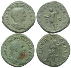 Lots - Ancient Coins Römische Münzen - Lots. Kaiserzeit. Lot (2 Stück): Sesterzen des Philippus Arabs (244 - 249 n. Chr.) und Philippus II. (247 - 249 n. Chr.). Olivgrüne Patina, sehr schön.