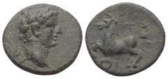 Lykien Lykien. Temessos Minor, bei Oinoanda. Tiberius (14 - 37 n. Chr.)?. Bronze. Vs: Kopf mit Lorbeerkranz rechts. Rs: TEP / OI. Pferd nach links galoppierend. 19 mm. 3,67 g. RPC I, 3358. Sehr schön.