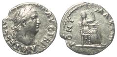 Roman Imperial Coinage Vitellius (69 n. Chr.). Denar (Silber). 69 n. Chr. Rom. Vs: A VITELLIVS GERM IMP AVG TR P. Kopf mit Lorbeerkranz rechts. Rs: PONT MAXIM. Verschleierte Vesta mit Patera und Szept
