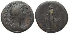 Roman Imperial Coinage Commodus (177 - 192 n. Chr.). Sesterz (Bronze). 179 n. Chr. Rom. Vs: L AVREL COMMODVS AVG TR P IIII. Büste mit Lorbeerkranz und Paludament rechts. Rs: [IMP III COS II P P] / S -