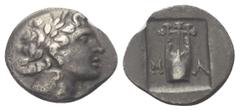 Greek Lykien. Lykischer Bund. Hemidrachme (Silber). Ca. 30 - 27 v. Chr. Masykitos. Vs: Kopf des Apollon mit Lorbeerkranz rechts. Rs: M - A. Kithara; das Ganze in vertieftem Quadrat. 15 mm. 1,78 g. Tro