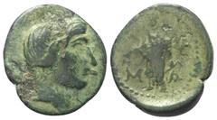 Roman Provincial Lykien. Lykischer Bund. Bronze. Masikytos. Vs: Kopf des Apollon mit Lorbeerkranz rechts. Rs: Apollon Patroos mit Zweig und Bogen nach links stehend. 23 mm. 4,39 g. RPC 3331. Sehr schö
