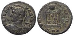 Roman Imperial Coinage Crispus (Caesar 317 - 326 n. Chr.). Follis. 320 - 321 n. Chr. London. Vs: CRISPVS - NOB CAES. Behelmte Panzerbüste mit Schild und Speer nach links. Rs: BEATA TRANQVILLITAS. Glob
