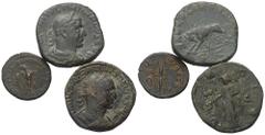 Lots - Ancient Coins Römische Münzen - Lots. Kaiserzeit. Lot (3 Stück, Bronze): Sesterzen des Philippus I. Arabs (244 - 249 n. Chr.) und Traianus Decius (249 - 251 n. Chr.) sowie Quadrans des Hadrianu