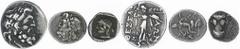 Ancient Greece and the Hellenistic States A selection of Greek coins (3), Phokis, AR Triobol, 480-460BC, Bull's head facing, rev. FOKI surounds archaic head of Artemis with hair indicated with dots an