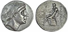 Ancient Greece and the Hellenistic States Seleukid Kingdom of Syria, Antiochos II (261-246 BC), AR Tetradrachm, 16.74g, Seleucia, diademed head right, rev. Apollo seated left on omphalos, holding arro
