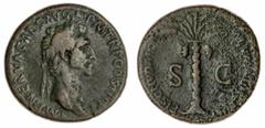 The Roman Empire Roman Empire, Nerva (AD96-98), AE Sestertius, 97, IMP NERVA CAES AVG P M T R P COS III P P, laureate head right, rev., FISCI IVDAICI CALVMNIA SVLBATA, palm tree with S-C in fields to 
