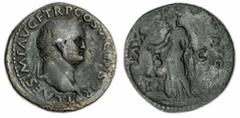 The Roman Empire The Hanlon Collection | Roman Empire (6): Titus as Caesar, (AD69-79), AE Dupondius, 77-78, Head of Titus, laureate, right; globe at point of neck, rev, Pax standing left, holding cadu