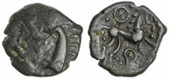 Celtic Coins Iron Age Britain, Iceni, Uninscribed Coinage (c. 20 BC - AD 40), "Norfolk Boar" Phallic, AR Unit, stylised boar right with pellet on front, rev. horse right; wheel flanked by triple pelle