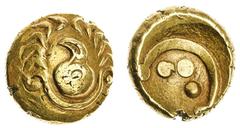 CELTIC COINS Iron Age, Southern Germania, Boii (1st Century BC), Gold 'Regenbogenschusselchen' or 'Rolltier' Stater, Bird's head between wreath and torc, rev. rainbow over pile of gold, 7.60g [117.2gr