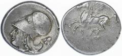 Ancients - Greek Silver Corinthia, Corinth, AR Didrachm, c.375-300 BC, Pegasus flying left, koppa beneath, rev. Athena wearing Corinthian helmet left, Thesallian helmet behind, 6h, 8.66g, (Pegasi, 402