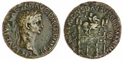 Ancients - Roman Bronze Roman Empire, Claudius (AD41-54) AE Sestertius, TI CLAVDIVS CAESAR•AVG P M TR P IMP Laureate head right rev. NERO CLAVDIVS DRVSVS GERMAN IMP The Arch of Nero Claudius Drusus: m