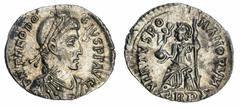Ancients - Roman Silver (x) The 'White Rose' Collection | Roman Empire, Theodosius I (379-395), AR Siliqua, Trier, pearl-diademed, draped and cuirassed bust right, d n theodo-sivs p f avg, rev. virtvs