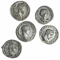 Ancients - Roman Silver Roman Empire, a Selection of Severan Denarii (5): i) Septimius Severus, SEVERVS PIVS AVG Laureate head right, rev. VICT PART MAX Victory advancing left, holding wreath in her r