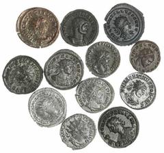 Ancients - Roman Bronze Roman Empire, Coins of the Late Third Century (12): Gallienus, BI Antoninianus, (RIC, 456; Cohen, 1310); Postumus, AR Antoninianii (3): (RIC, 80 and 323; 215b; 316)Claudius II 