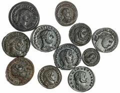 Ancients - Roman Bronze Roman Empire, Coins of the Tetrarchy, (11): Diocletian, AE Follis, 8.85g (RIC, 87) Lustrous and very fine; Maximian (2): BI Antoninianus, (RIC, 607); AE Follis, (RIC, 31b); Gal
