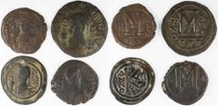 Ancient - Byzantine Byzantine Empire, A Selection of Bronze, (4): Anastasius, AE Follis, Constantinople, draped bust right, rev. M with stars to left and right fields, cross above, B below, CON in exe