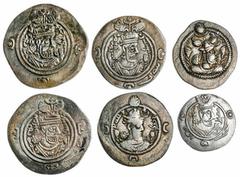 Islamic Coins Sasanian Empire, Drachms (5), issues of Peroz I, Khusru I, Khusru II (3), good very fine, fine and about extremely fine; Arab Sasanian, Tabaristan, Muqatil (788-92), Hemi-Drachm, 139 PYE