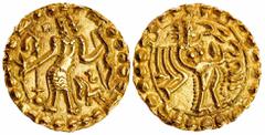Indian Coins (x) Ancient India, Post-Gupta Bengal, Samatata region, "Gopa" (c.600- 625), gold Dinar, 5.69g, kingly figure standing left holding a bow right and an arrow left, a standard topped by an a