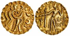 Indian Coins (x) Ancient India, Post-Gupta Bengal, Samatata region, "Sri Raja Bhata" (c.675- 680), gold Dinar, 5.64g, kingly figure standing left holding a bow right and an arrow left, a standard topp