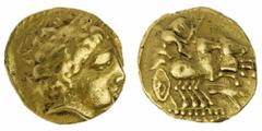 Ancients - Greek Gold Iron Age Gaul and Germania, Uncertain Tribe (3rd Century BC), 'Brackenheim' Type, AV Quarter-Stater, in imitation of Philip II of Macedon, laureate head of Apollo right, rev. cha