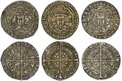 Hammered - English Silver Medieval Groats (3), Edward III (1327-1377), Fourth Coinage, Pre-Treaty Period, Series Gc/Ge Mule, Groat, 1356-1361, Tower, EDWARD' D' G' REX AIIGL Z FRAIIC D hYB, crowned fa