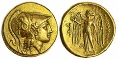Ancients - Greek Gold The 'Kyrios' Collection | Kingdom of Macedon, Alexander III, 'the Great' (336-323 BC), AV Distater, Aegaea, head of Athena right, wearing triple-crested Corinthian helmet decorat