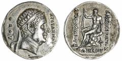 Ancients - Greek Silver The 'Kyrios' Collection | Kingdom of Baktria, Agathokles (c. 171-160 BC), AR Tetradrachm, in commemoration of Euthydemos I, c. 171-168, EYTHYDEMOY THEOY diademed head right, re