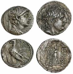 Ancients - Greek Silver The 'Kyrios' Collection | A Pair of Seleukid Tetradrachms (2): i) Antiochos VII Euergetes (138-129 BC) AR Tetradrachm, Antioch-on-the-Orontes, Diademed head right rev. BASILEOS