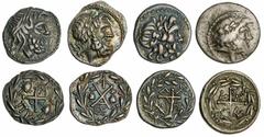 Ancients - Greek Silver Achaia, Achaian league (4): i) Pallantion, c.100 BC, AR Hemidrachm, laureate head of Zeus right, rev. PAL around Achaian league monogram, monogram and trident head below, all w