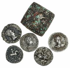 Ancients - Greek Silver Indo-Greek and Indo-Scythian Coins (6): Greco-Baktrian Kingdom (2): Antimachos II (c.174-165 BC) AR Drachm, King riding horse right, Karoshti legend surrounds rev. BASILEIOS NI